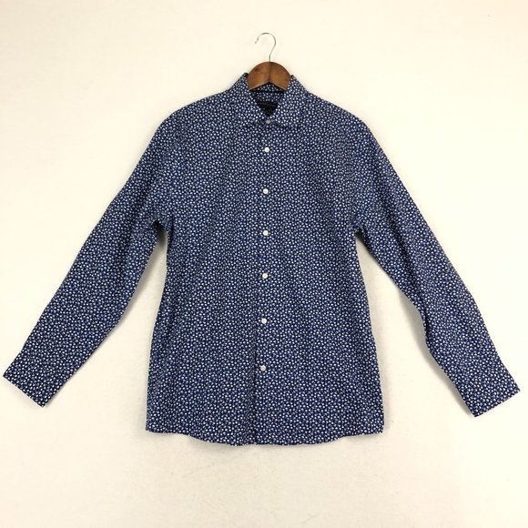 Tommy Hilfiger Men's Size 16 32/33 Blue Floral Print Slim Fit Button Up Shirt - Picture 1 of 10